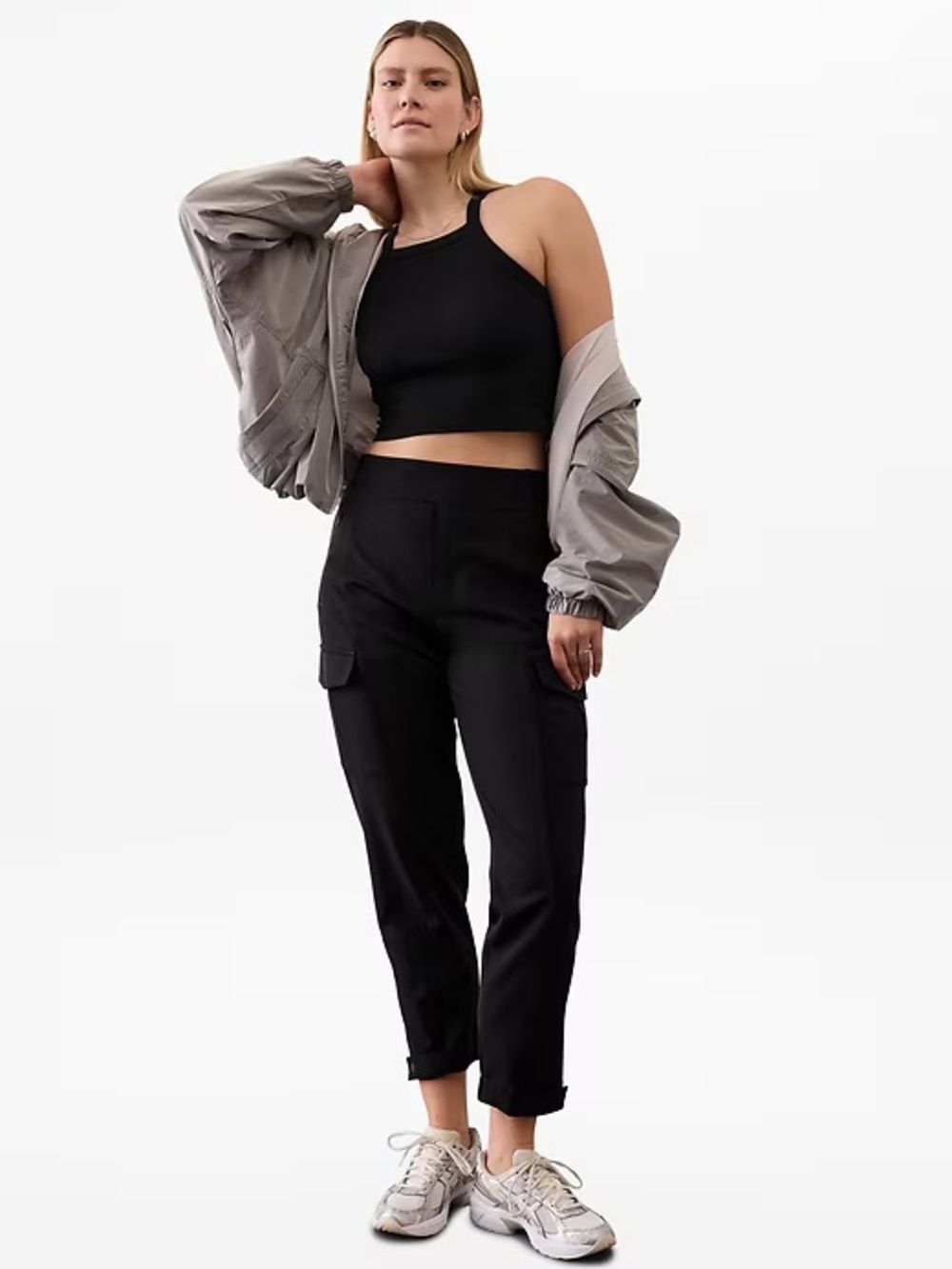 Athleta Endless High Rise Tapered Black Cargo Jogger Pants Regular Length 10